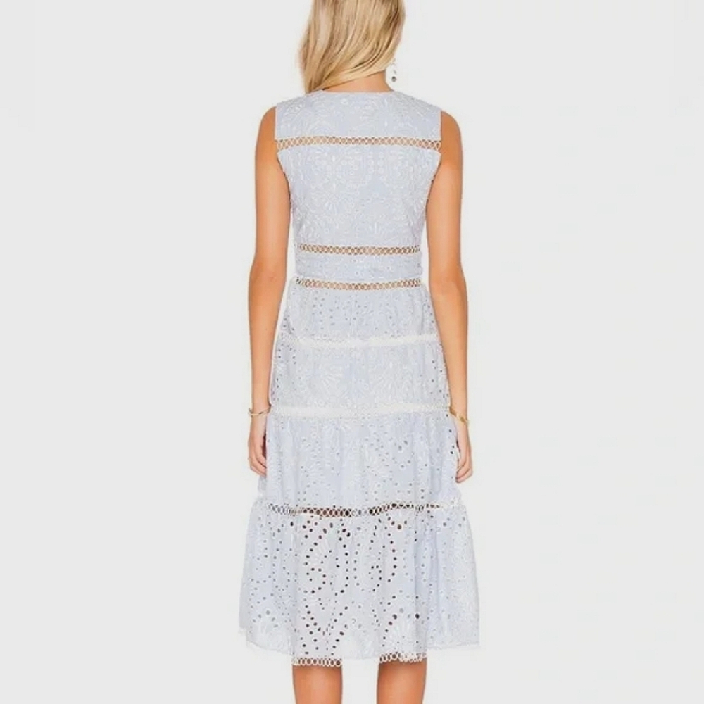 Karina Grimaldi Alba Eyelet Midi Dress Sky Blue Size S Summer Wedding Guest - Picture 4 of 16